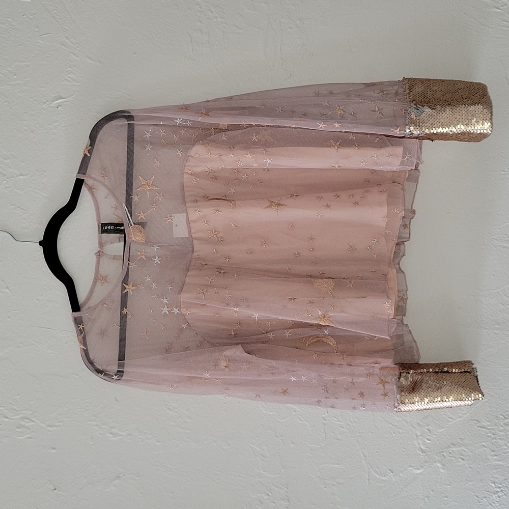 NWT Anthropology l Women's Ban Jara Blush Pink and Gold Celestial Print Top